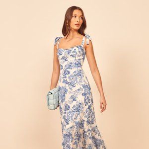 Reformation Nikita Dress Size 8 Blue White Floral Dress